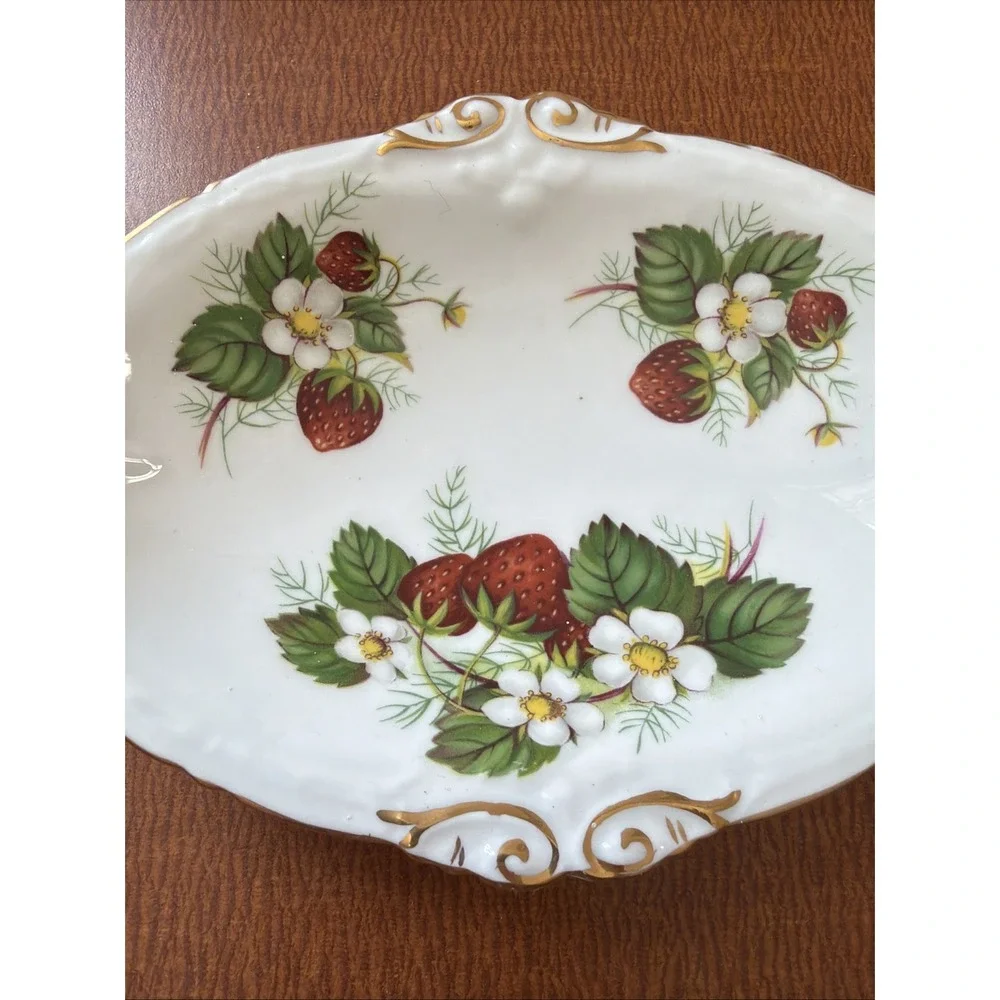 Vintage Hammersley & Co England Bone China Strawberry Ripe Bon Bon Trinket Tray